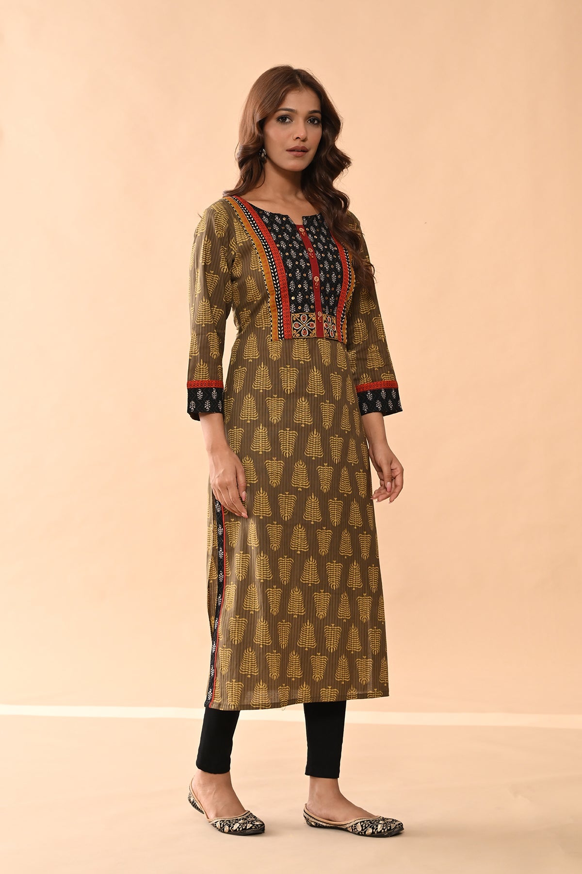 Green Printed Straight Kurta