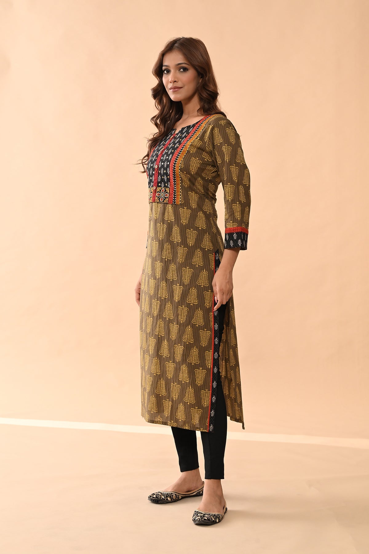 Green Printed Straight Kurta
