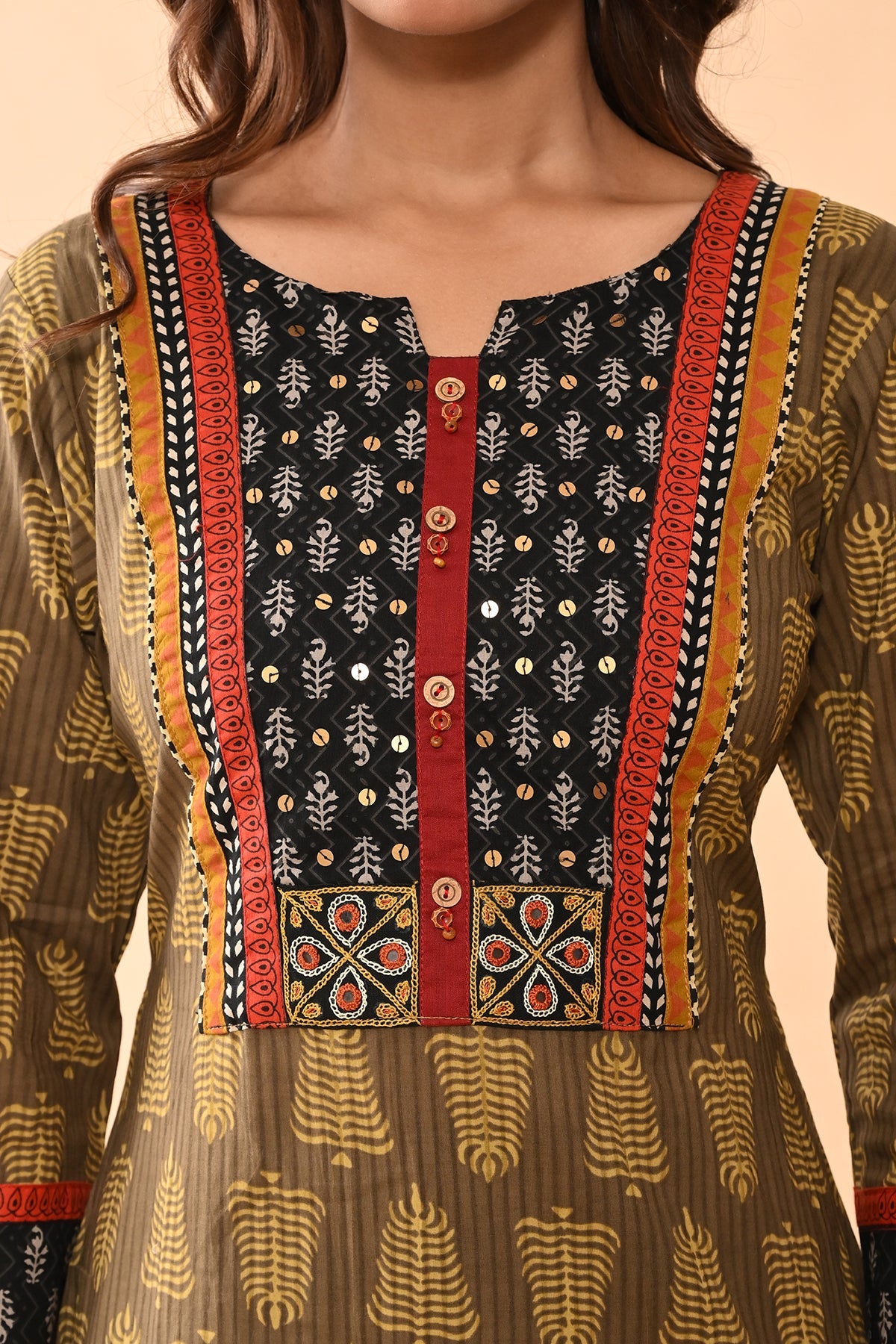 Green Printed Straight Kurta