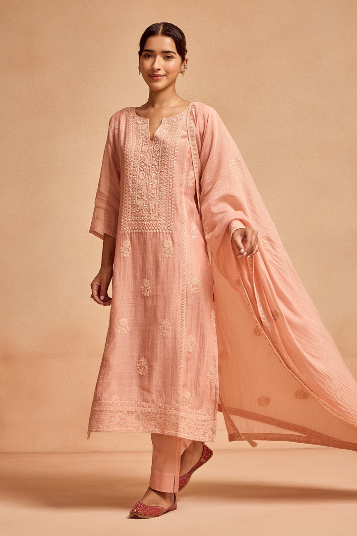 Peach Straight Kurta Set