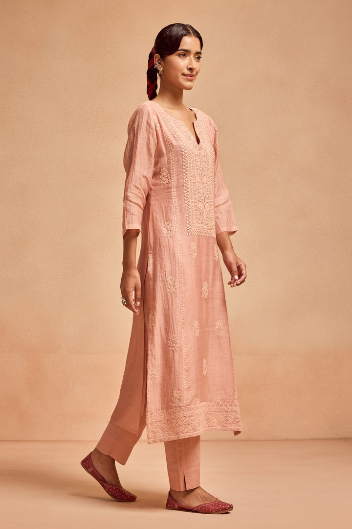 Peach Straight Kurta Set