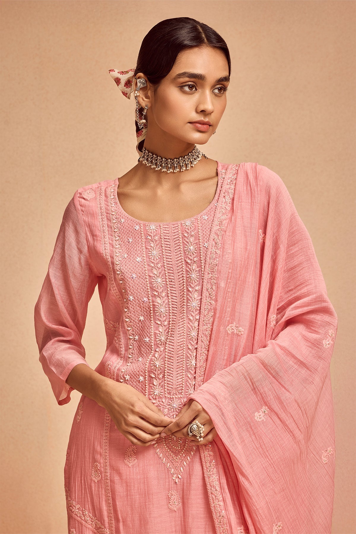 Pink Straight Kurta 3 Pcs Set