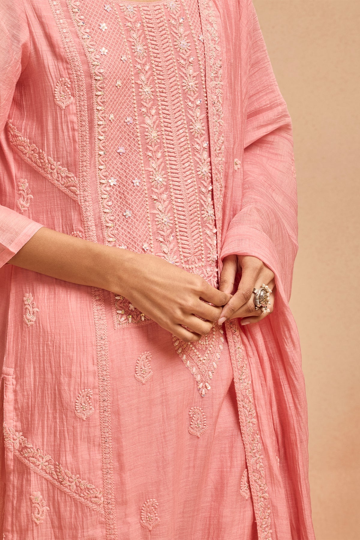 Pink Straight Kurta 3 Pcs Set