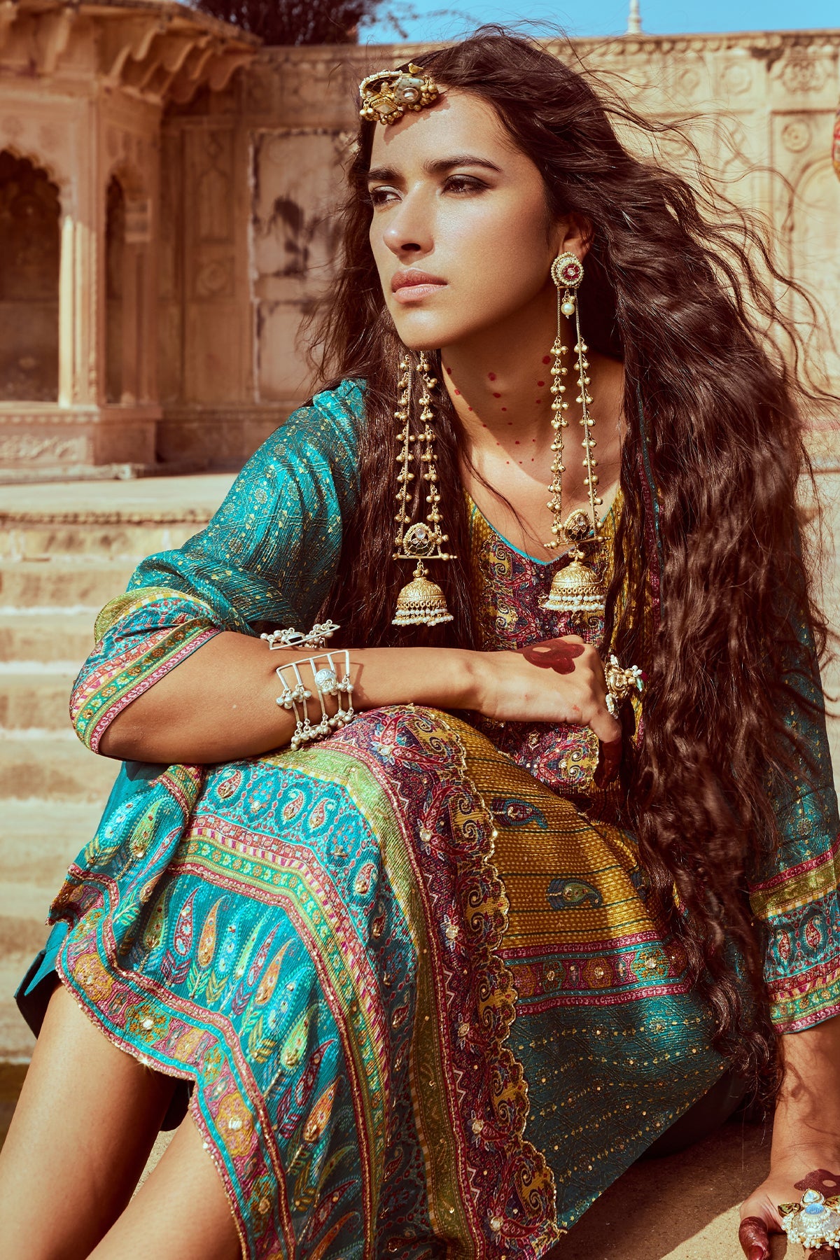 Green Embellished Kurta 3 Pcs Set