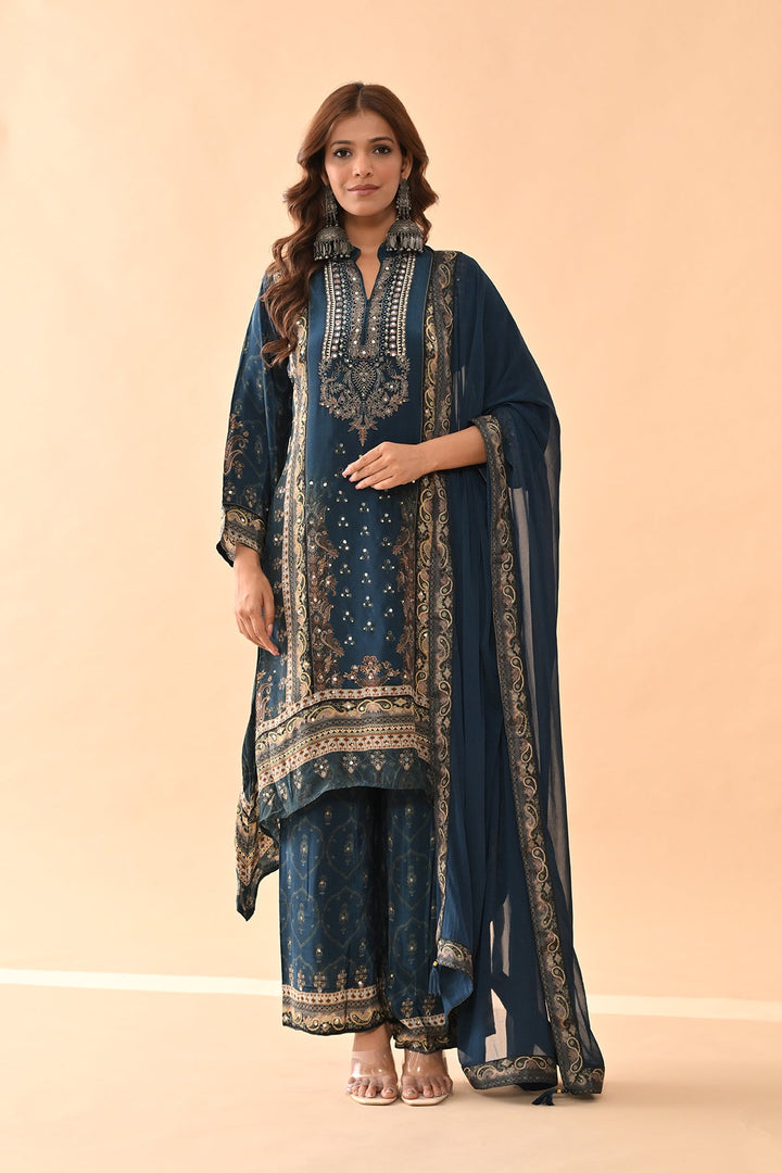 Teal Embellished Kurta Set