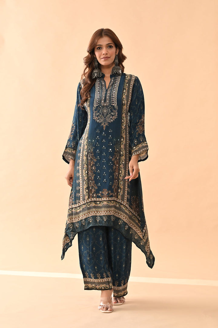 Teal Embellished Kurta Set