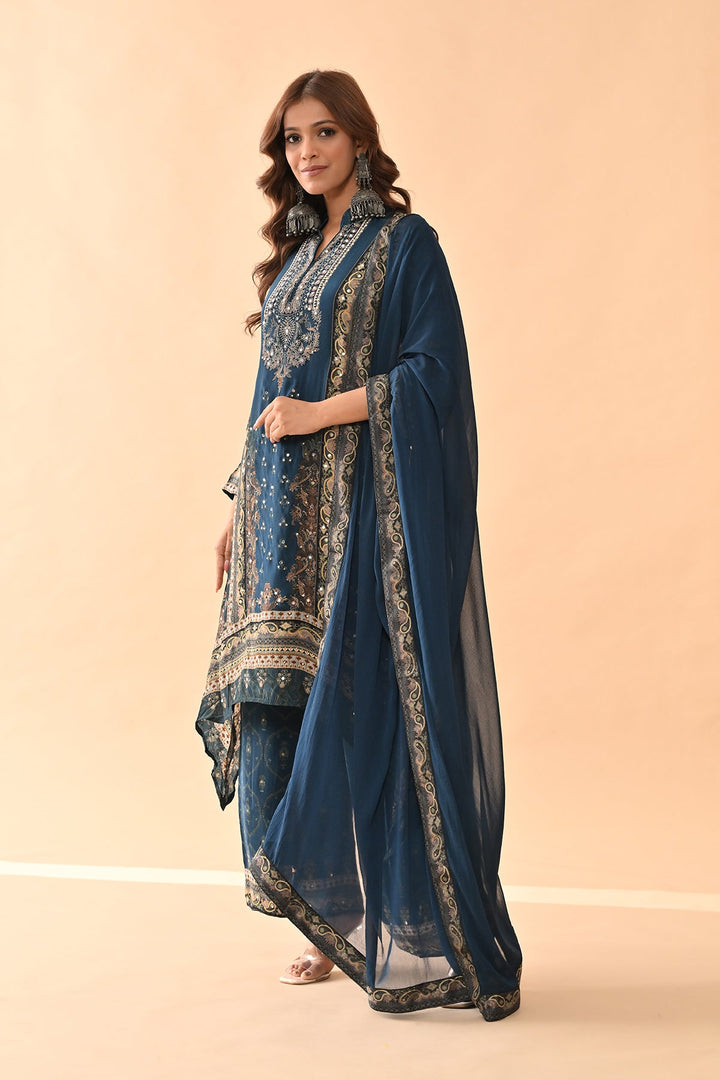 Teal Embellished Kurta Set