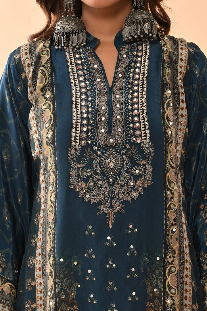 Teal Embellished Kurta Set