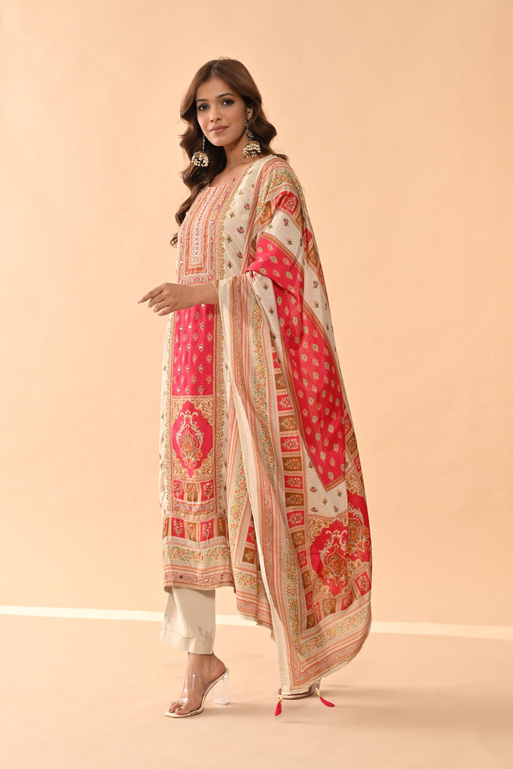 Beige Embellished Kurta Set