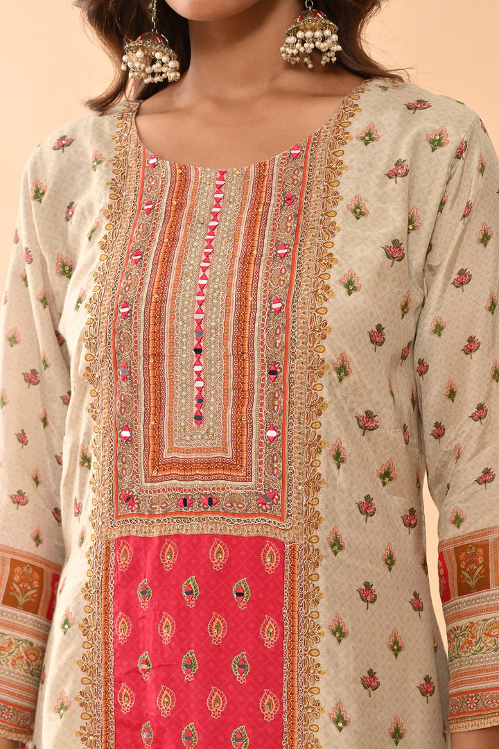 Beige Embellished Kurta Set