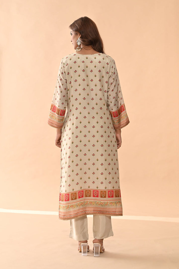 Beige Embellished Kurta Set