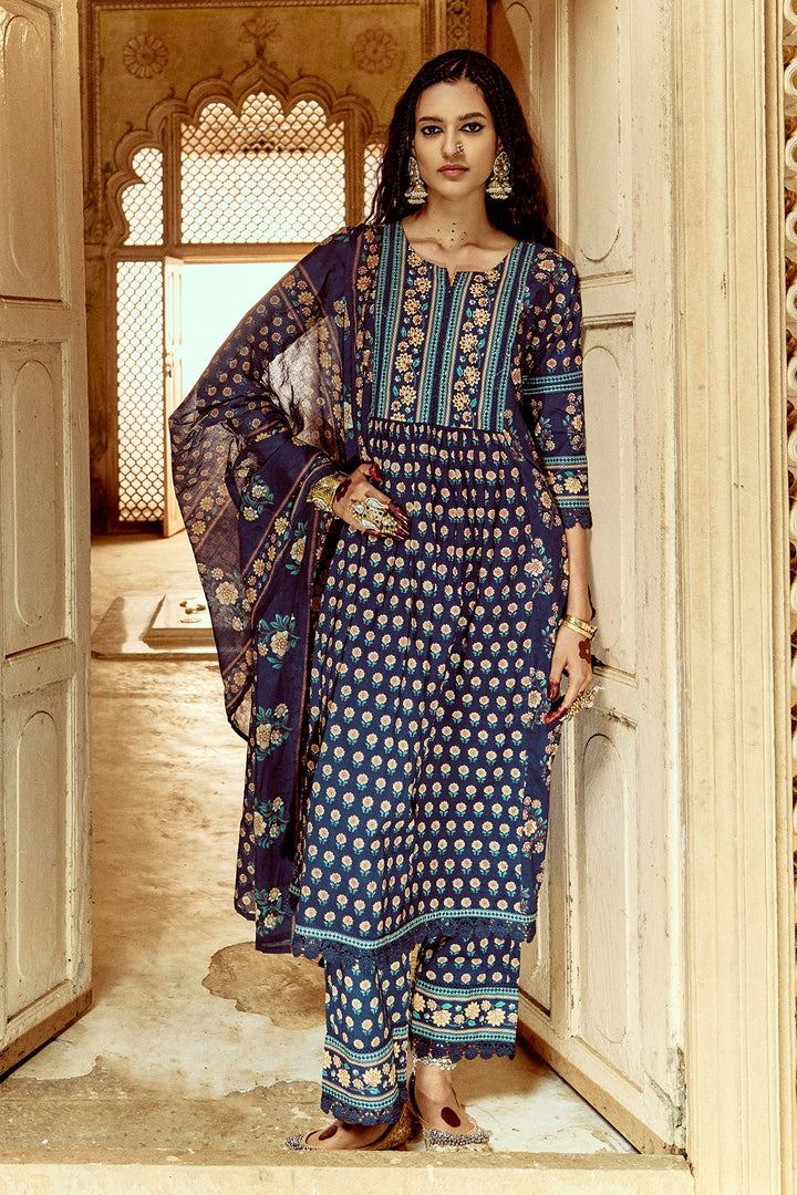 Blue Printed Kurta Set