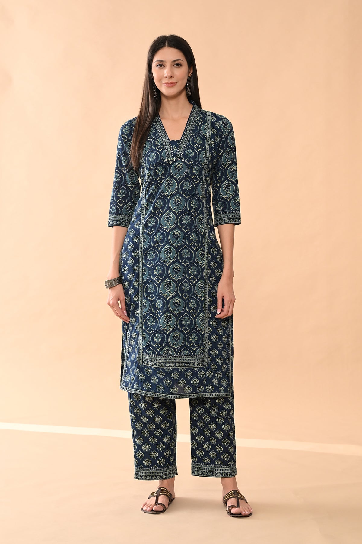 Blue Printed Kurta 3 Pcs Set