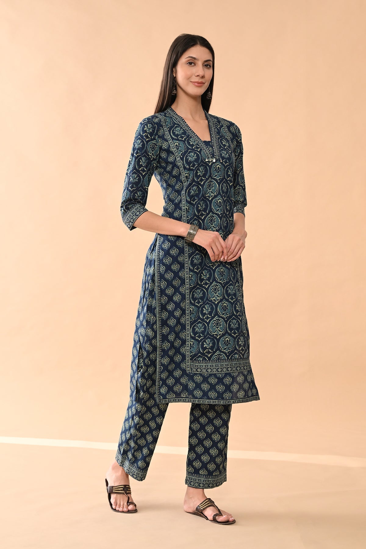 Blue Printed Kurta 3 Pcs Set