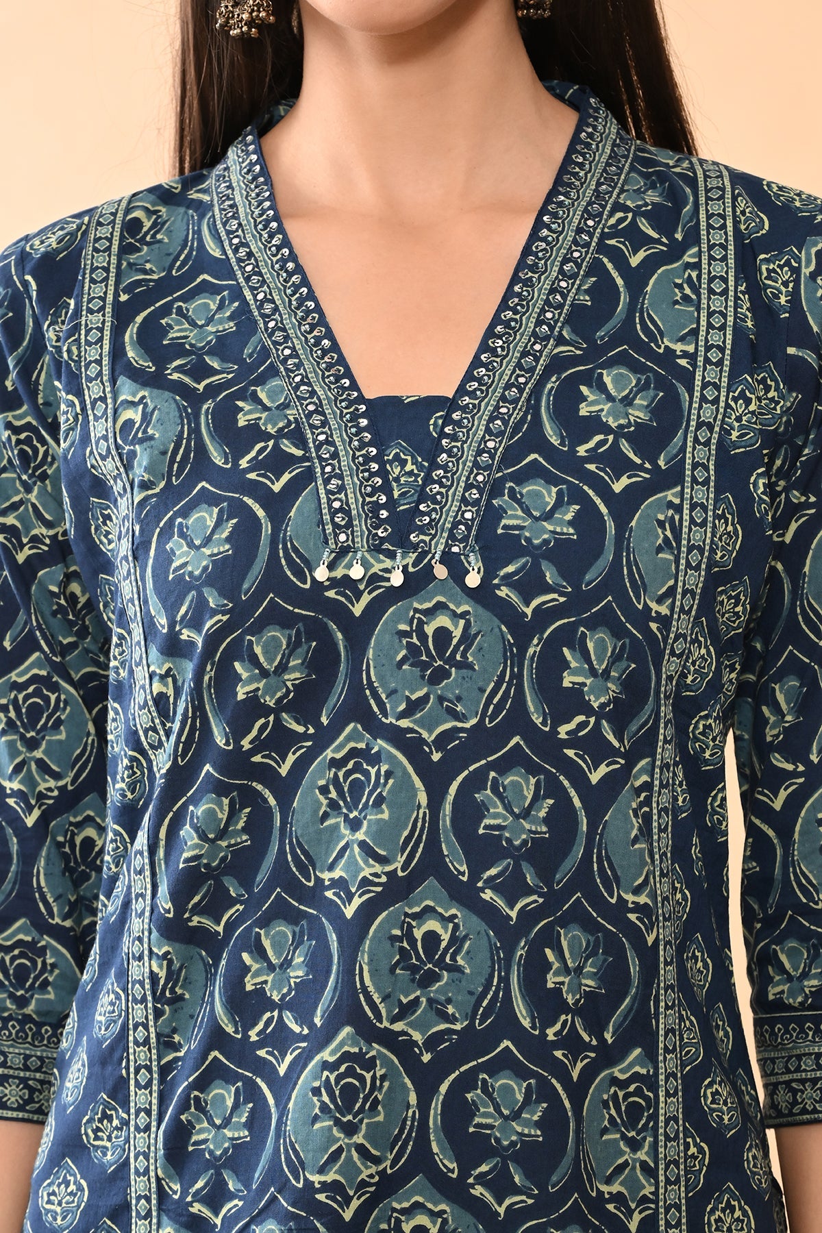 Blue Printed Kurta 3 Pcs Set