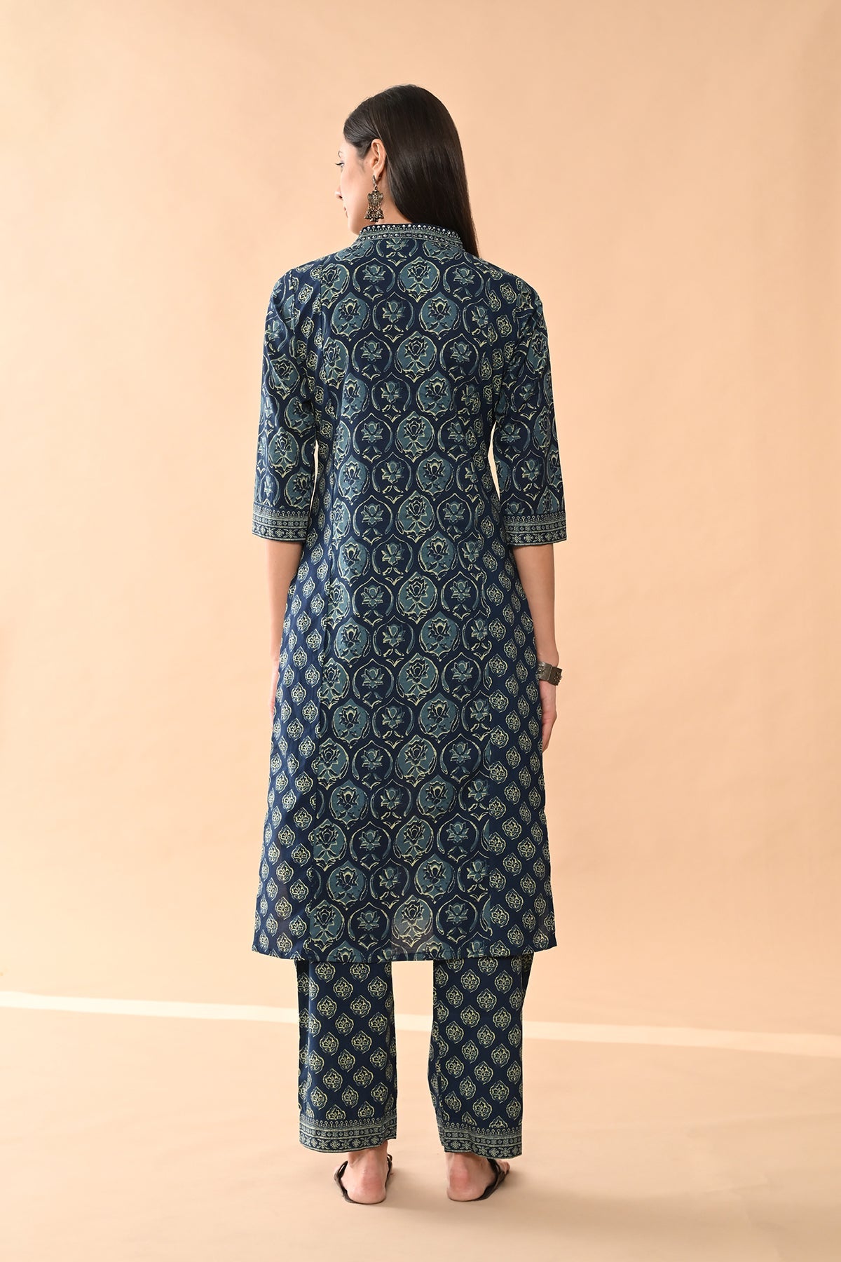 Blue Printed Kurta 3 Pcs Set