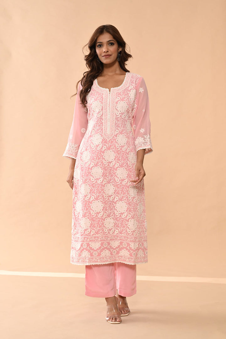 Pink Embroidered Kurta Set