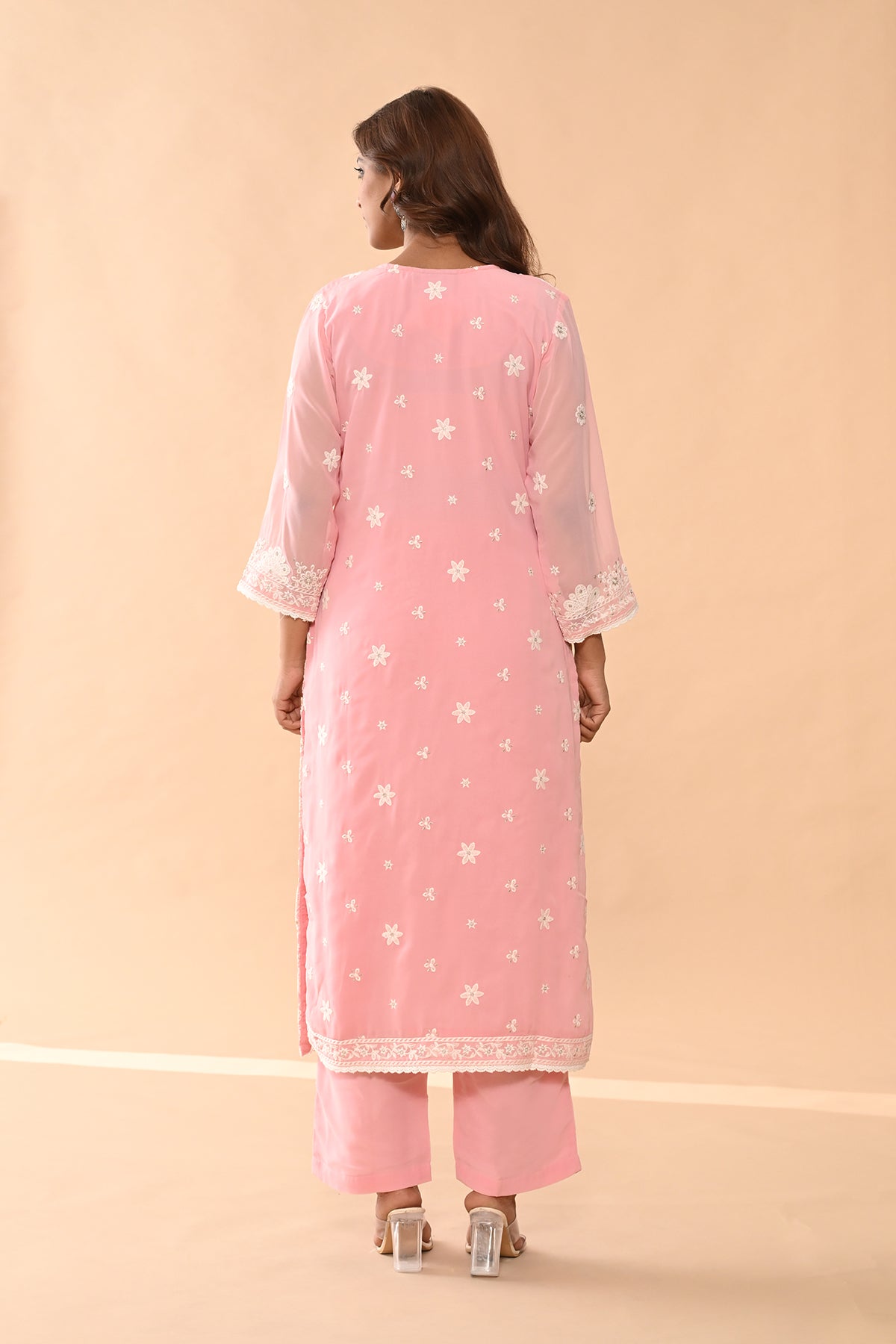 Pink Embroidered Kurta 3 Pcs Set