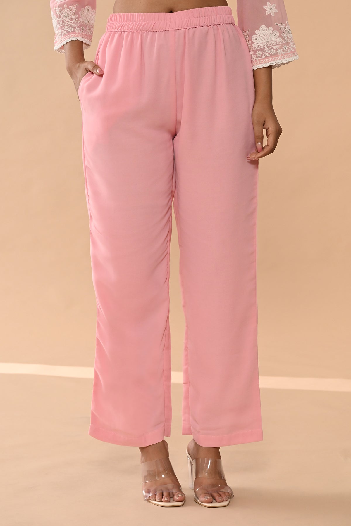 Pink Embroidered Kurta 3 Pcs Set