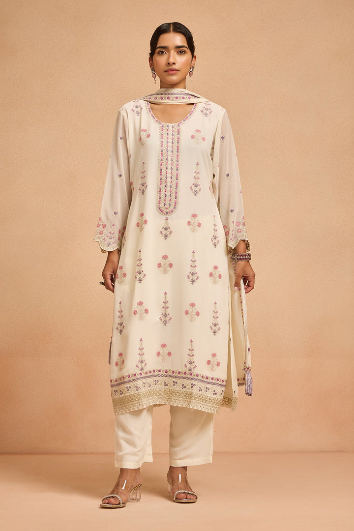 Cream Embroidered Kurta Set