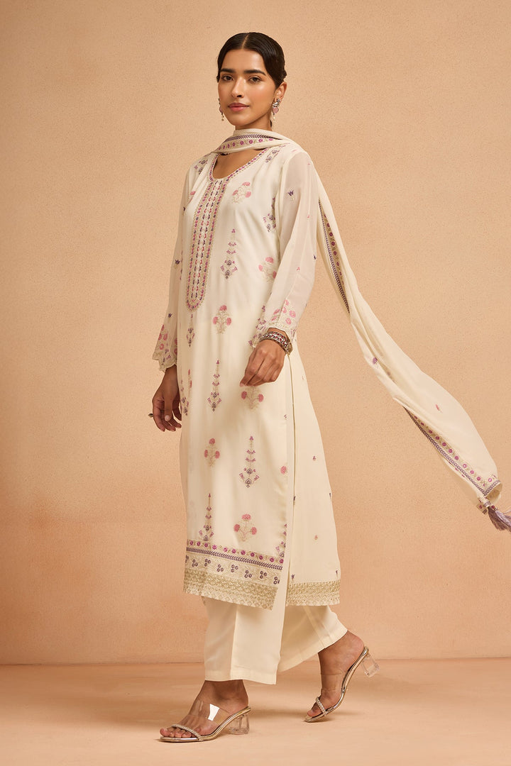 Cream Embroidered Kurta Set
