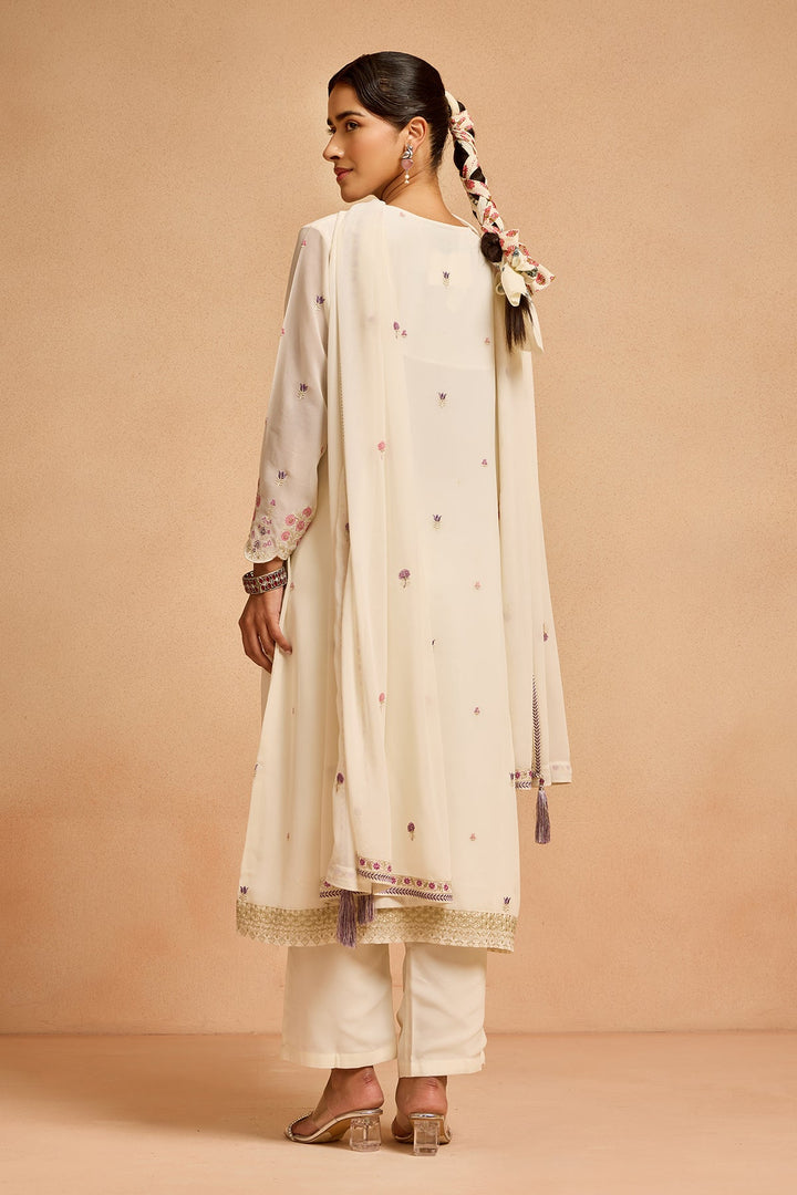 Cream Embroidered Kurta Set