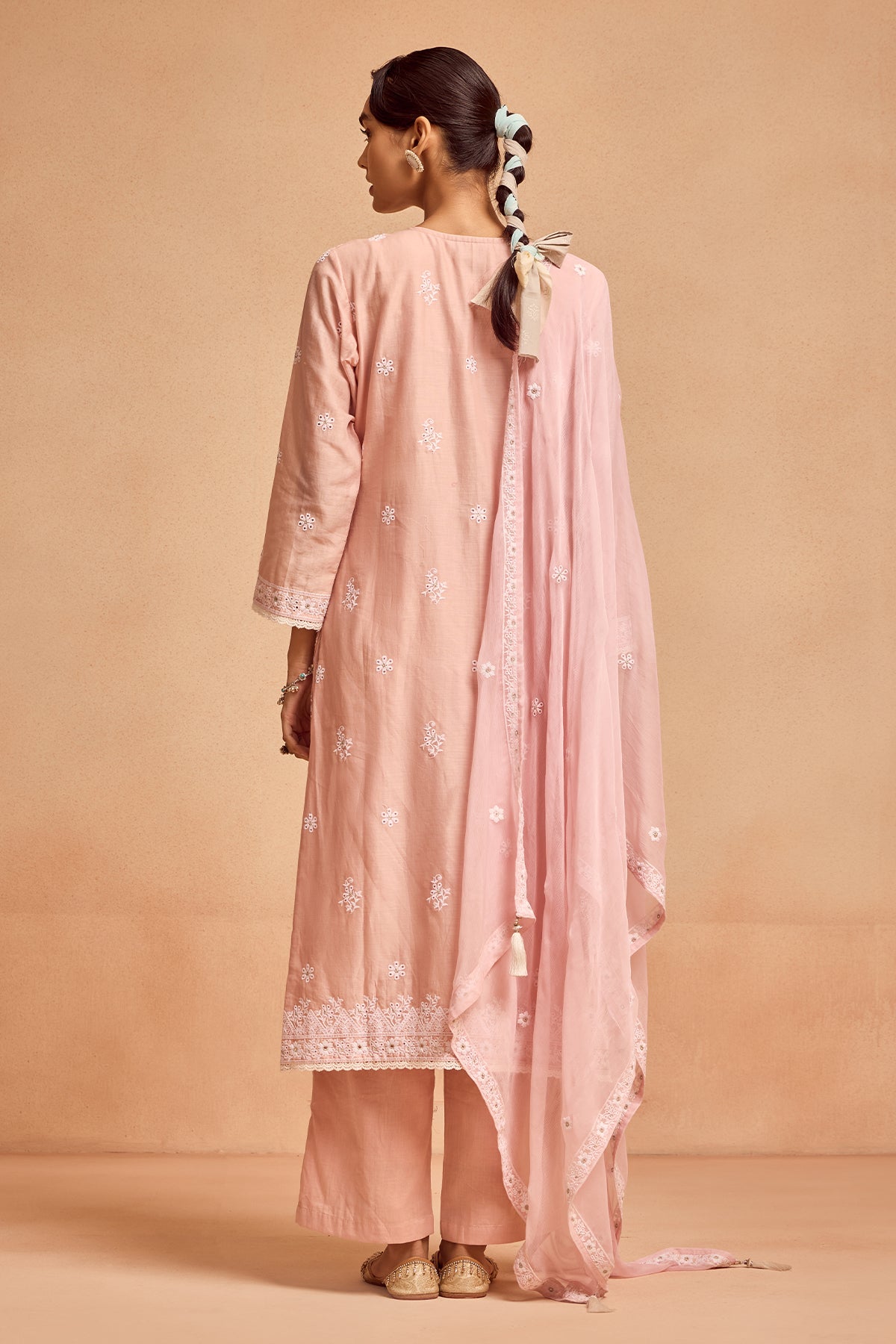 Peach Embroidered Kurta Set