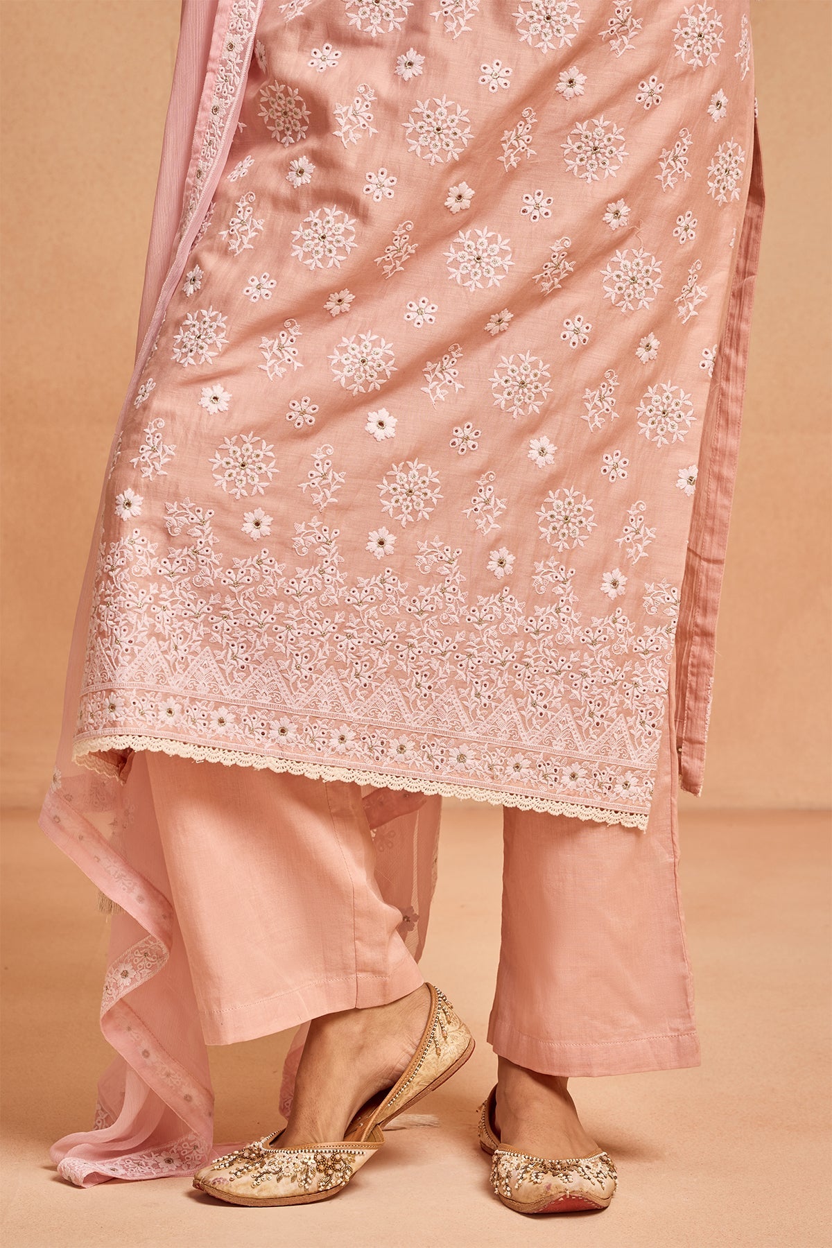 Peach Embroidered Kurta 3 Pcs Set