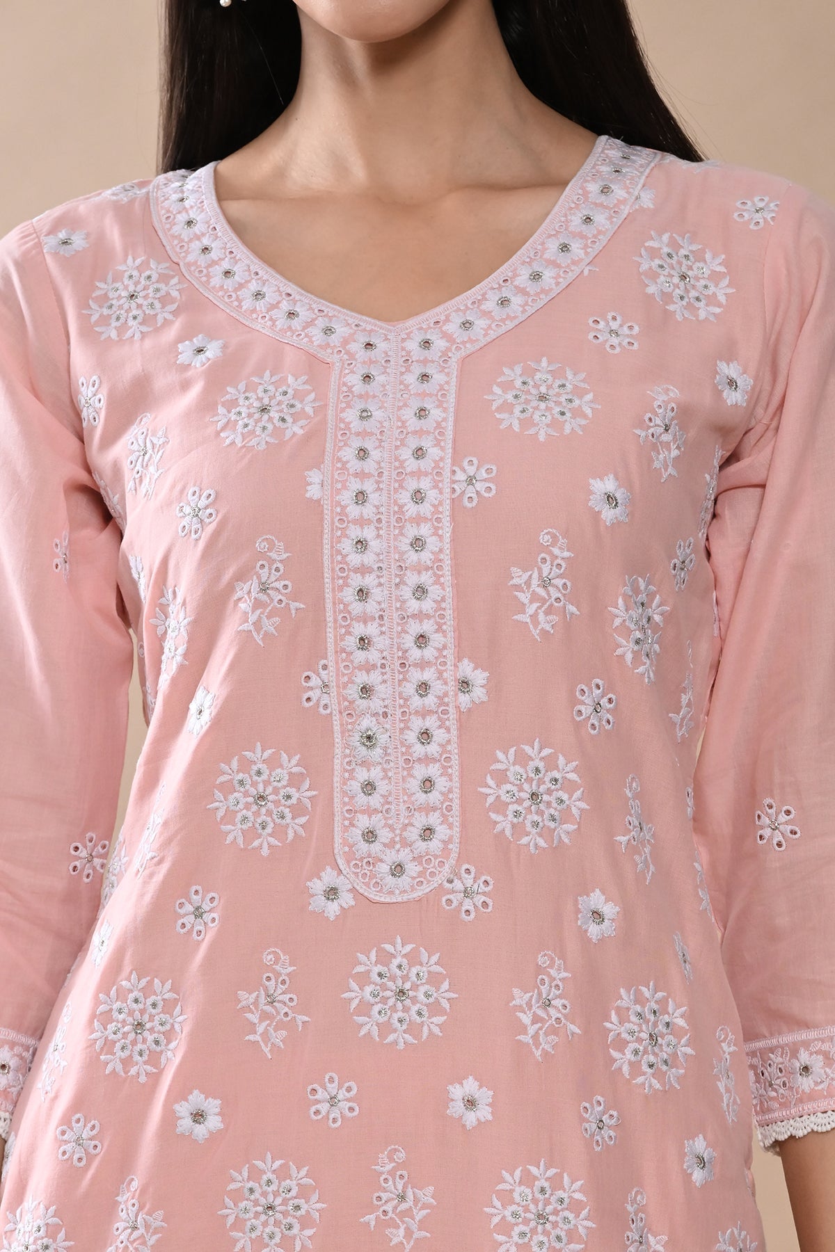 Peach Embroidered Kurta 3 Pcs Set