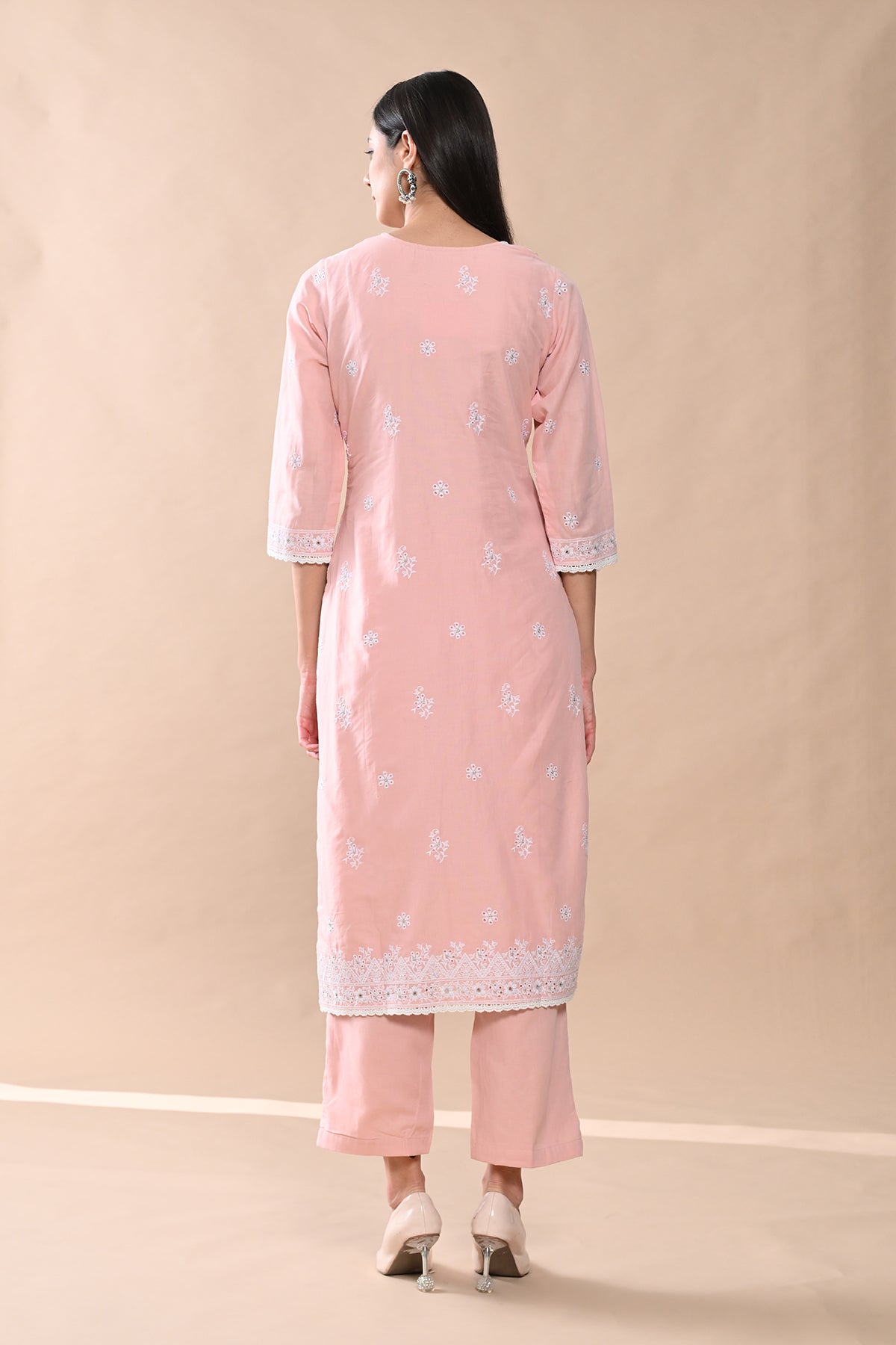 Peach Embroidered Kurta 3 Pcs Set