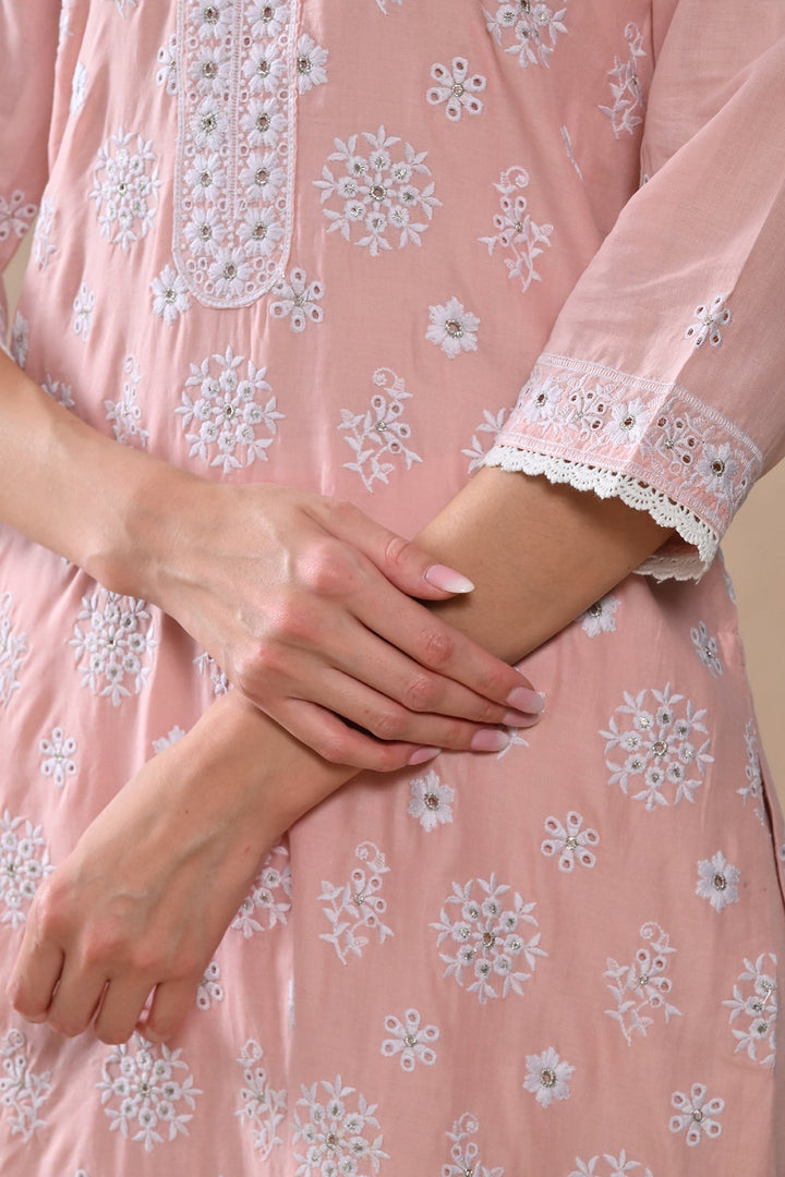 Peach Embroidered Kurta Set