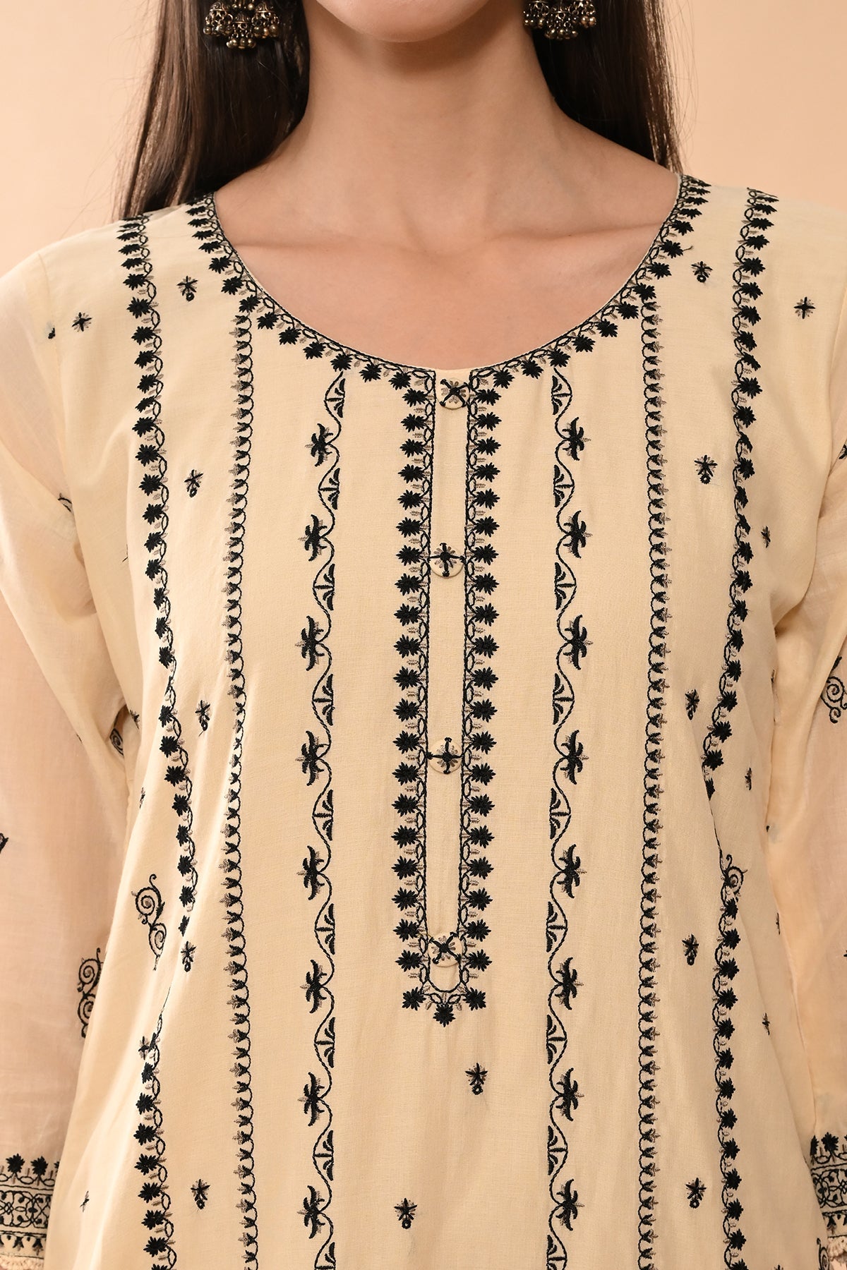 Beige Embroidered Kurta Set
