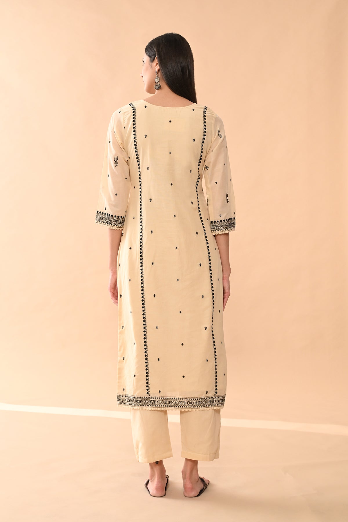 Beige Embroidered Kurta Set