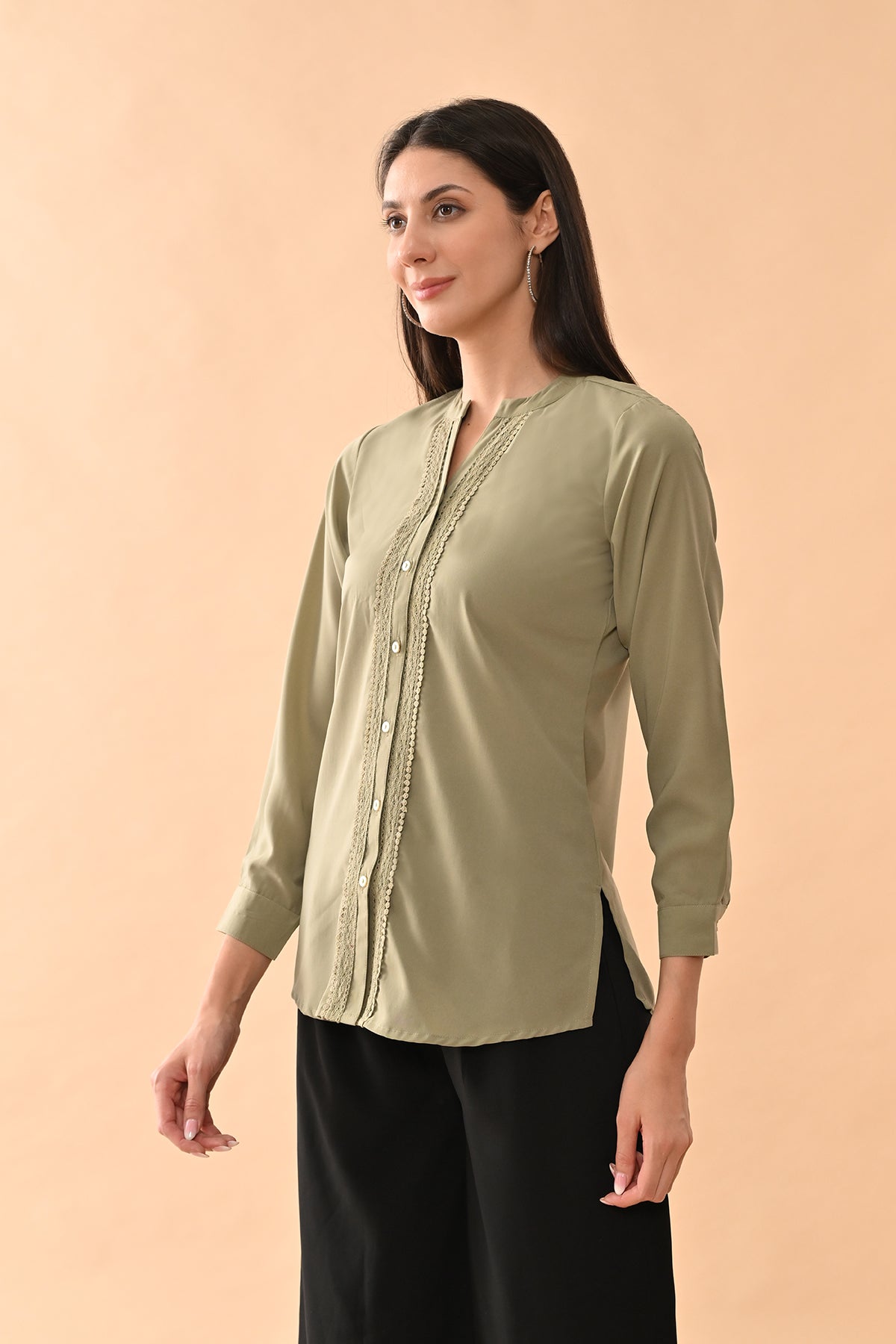 Green Solid Straight Top