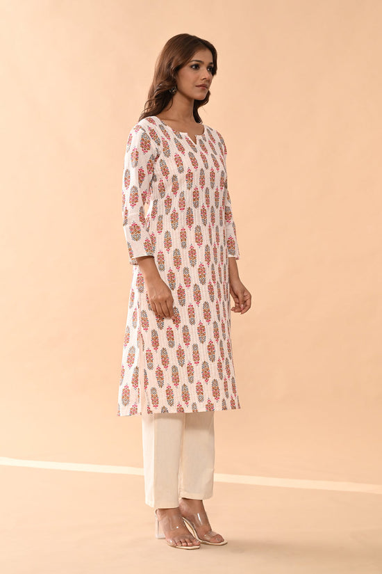 Cream Printed Straight Kurta