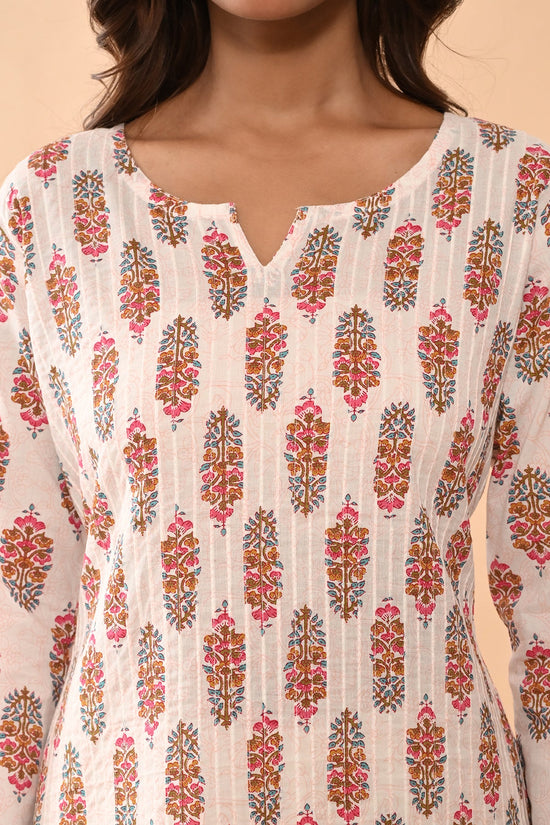Cream Printed Straight Kurta