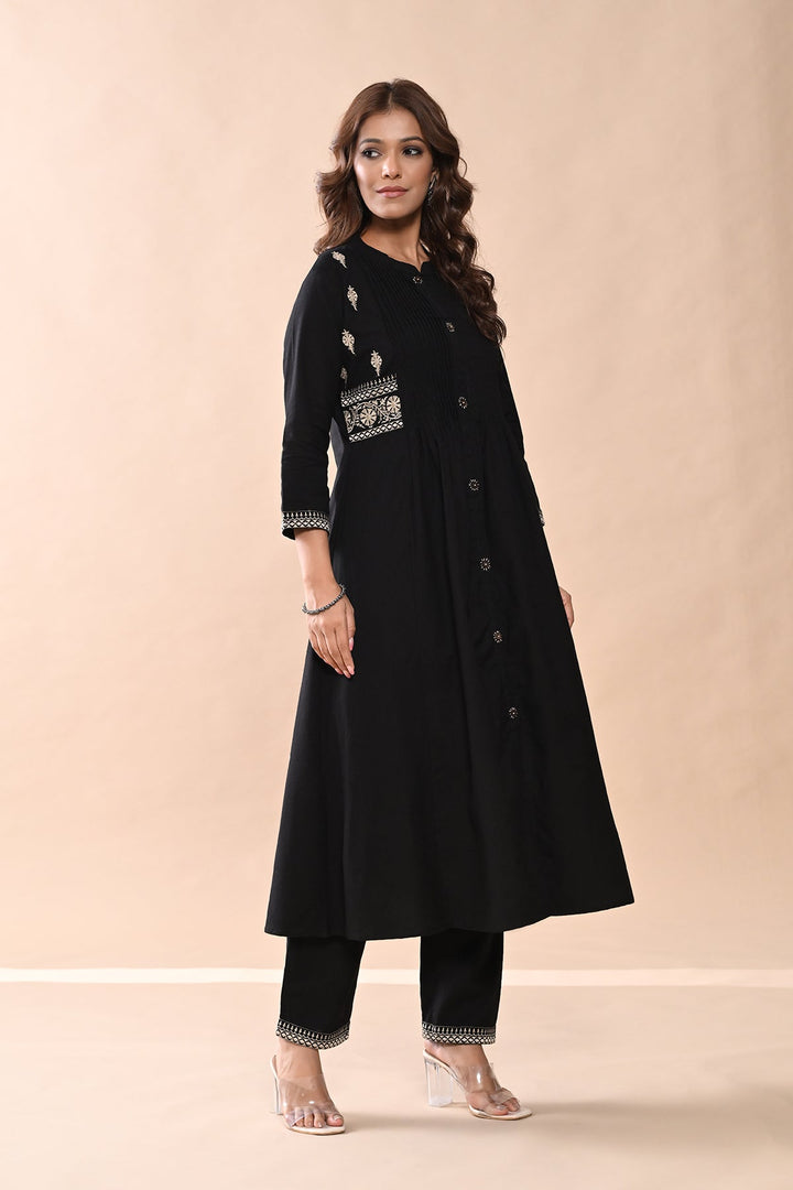 Black Embroidered Kurta Set