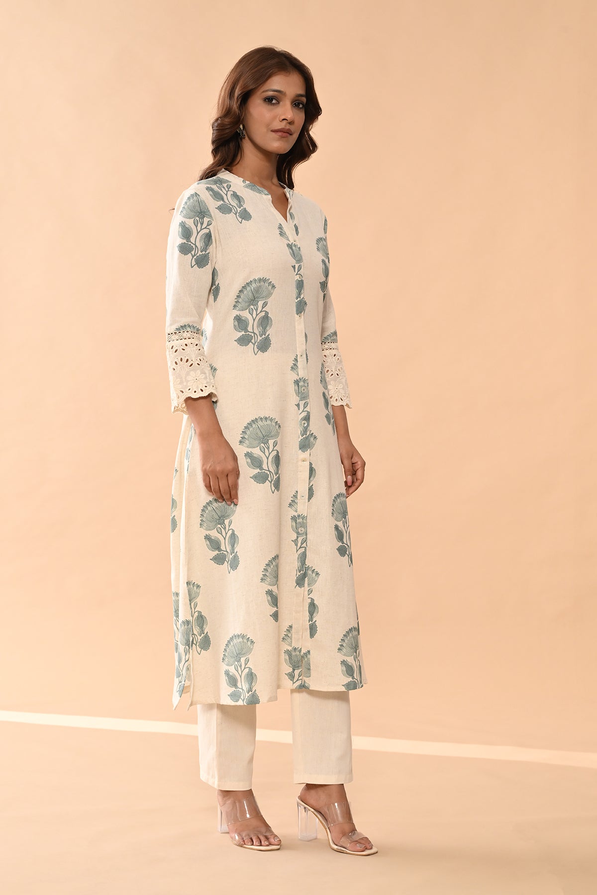 Cream Floral Printed Kurta