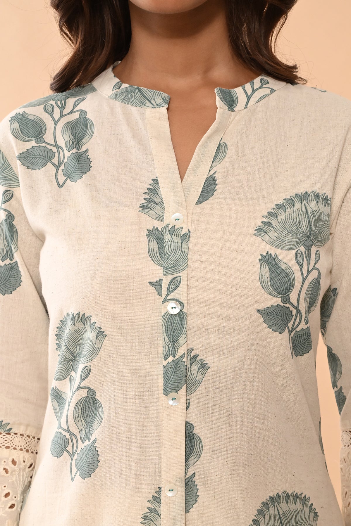 Cream Floral Printed Kurta