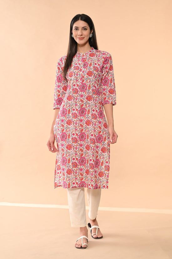 White Floral Printed Kurta
