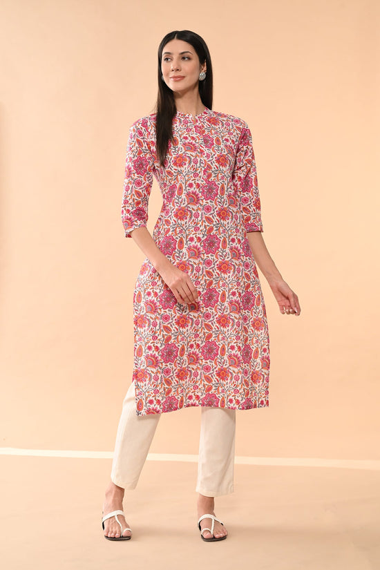 White Floral Printed Kurta