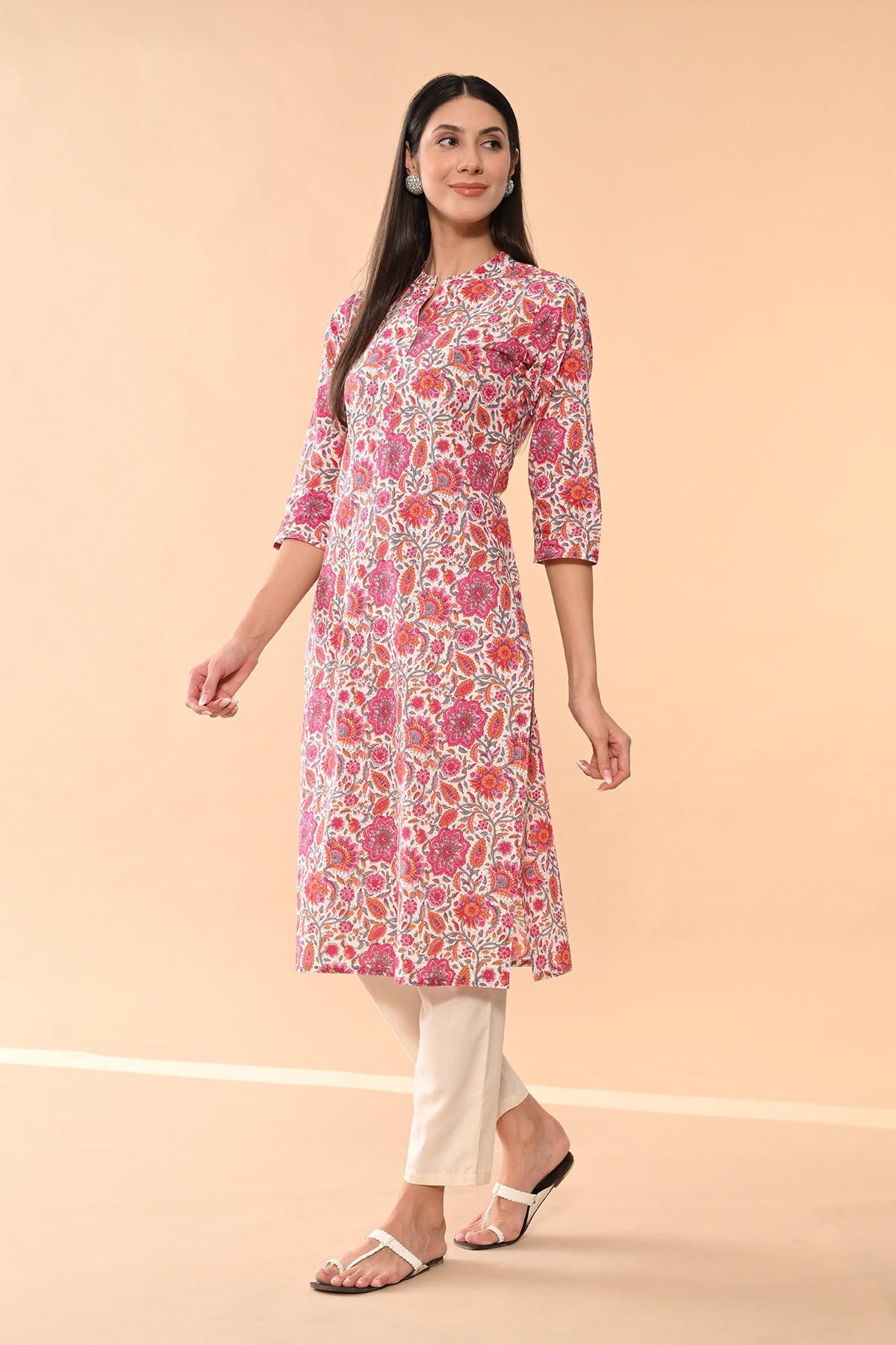 White Floral Printed Kurta