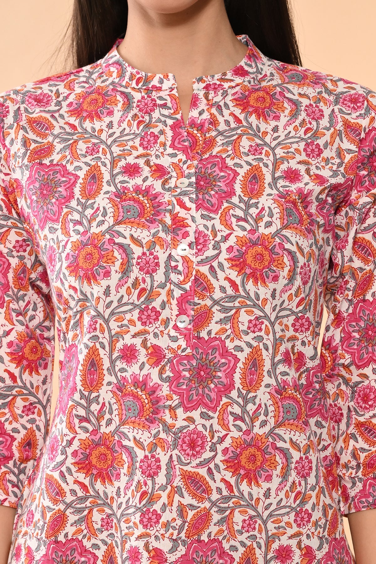 White Floral Printed Kurta