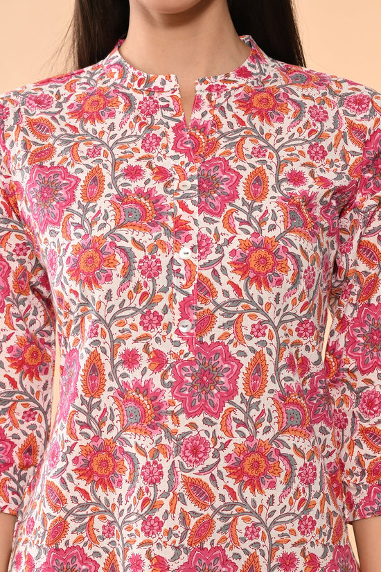 White Floral Printed Kurta