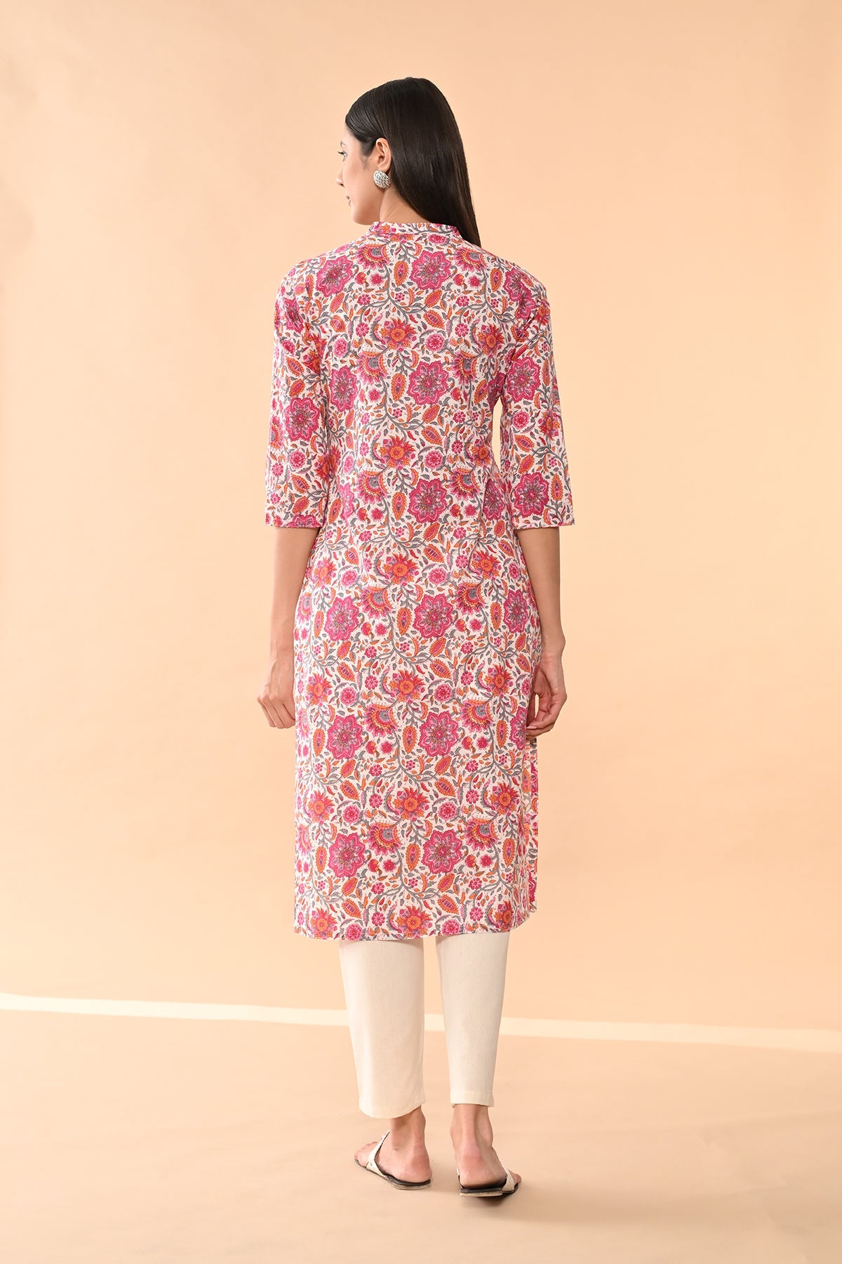 White Floral Printed Kurta