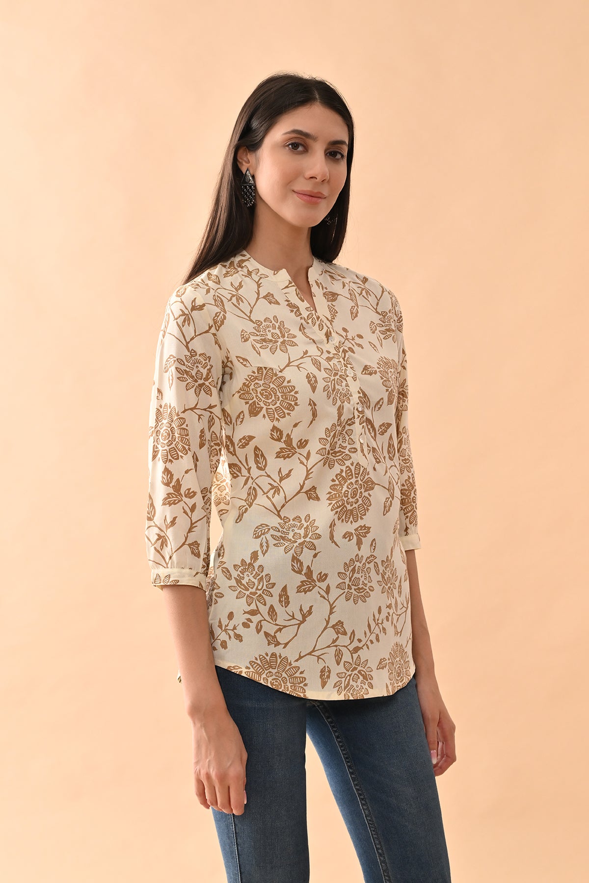 Cream Printed Straight Top