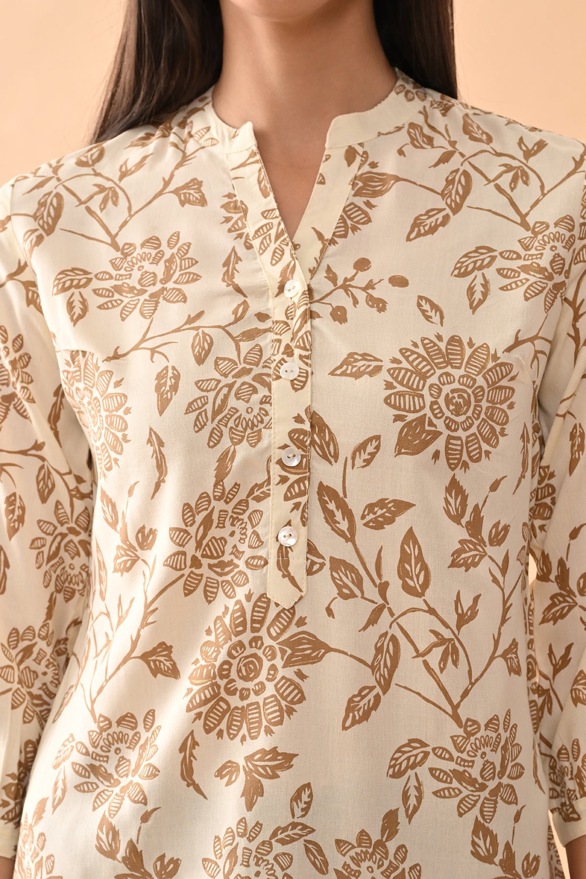 Cream Printed Straight Top