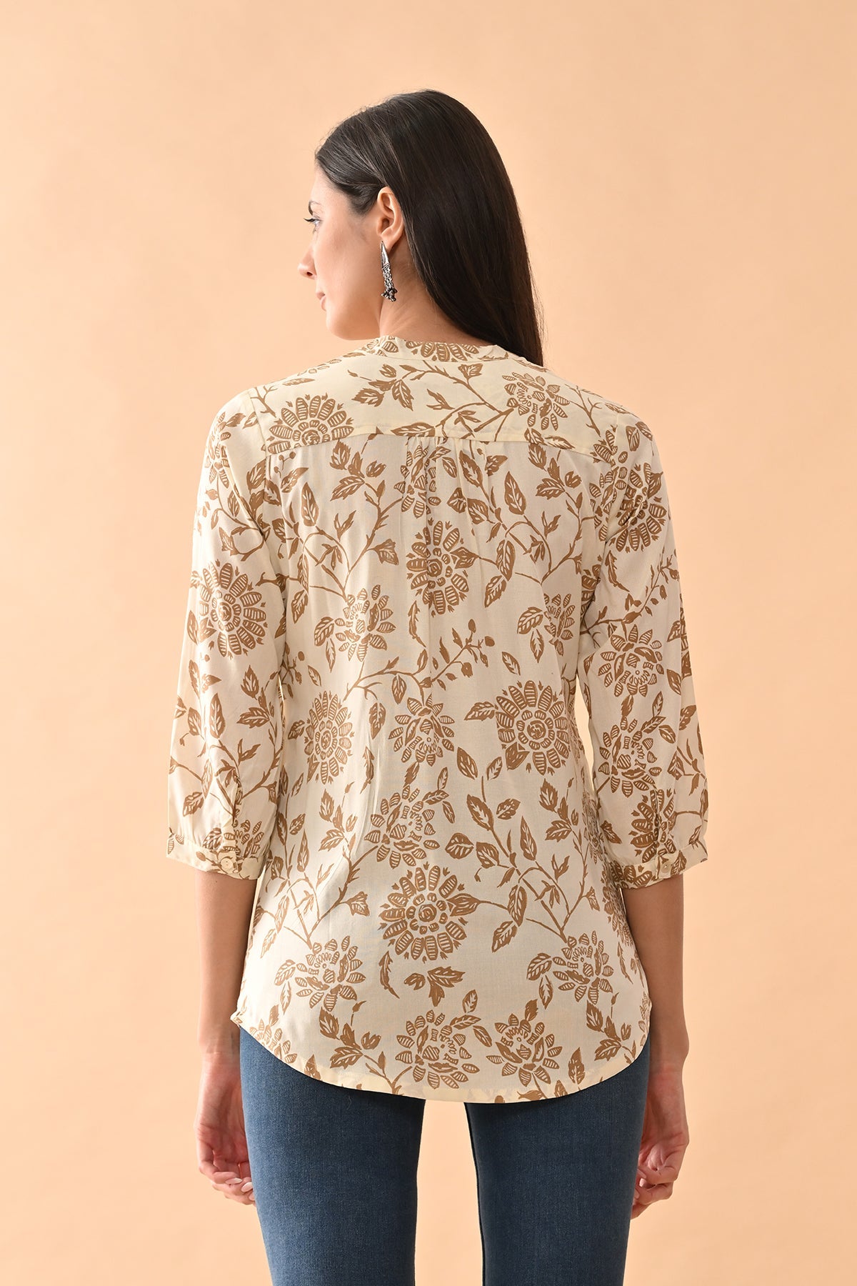 Cream Printed Straight Top