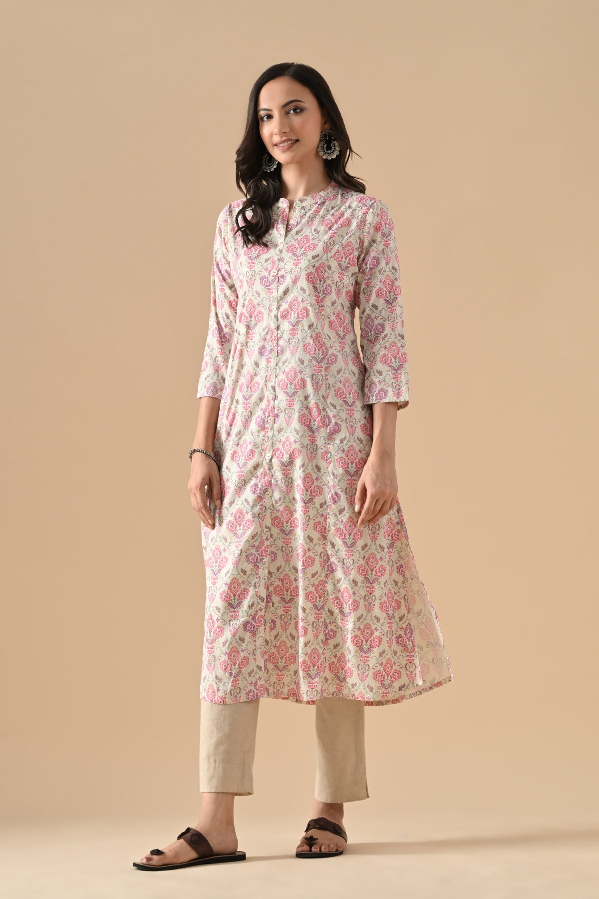 Cream Floral Printed Kurta