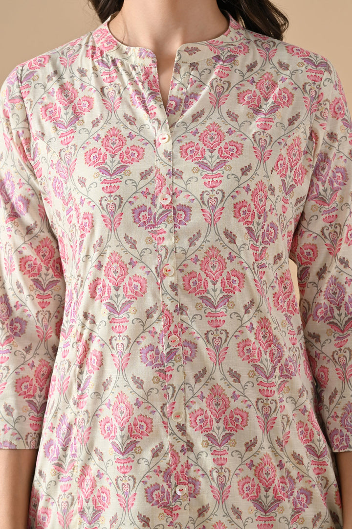 Cream Floral Printed Kurta